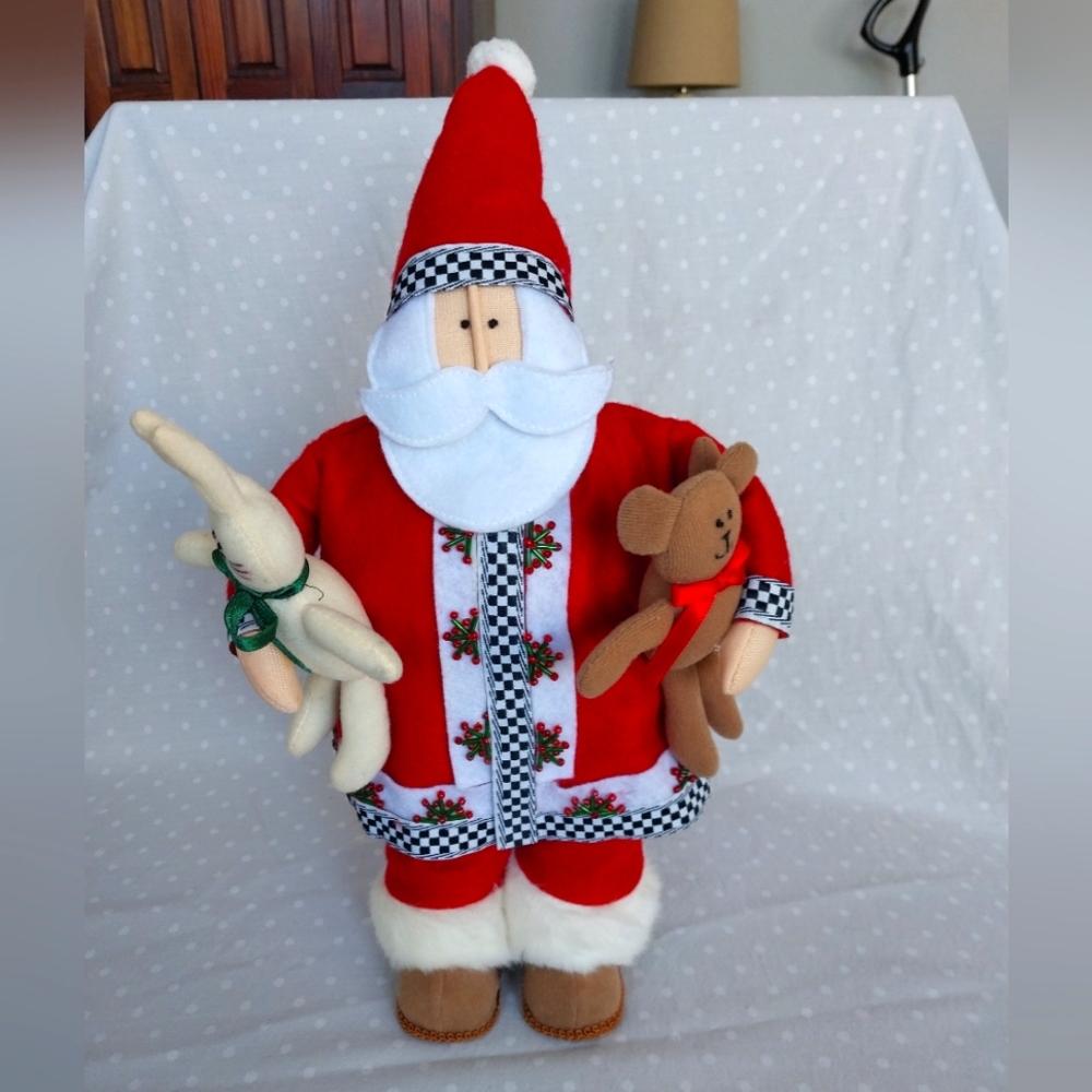 Holiday Creations Vintage Standing Santa Clause Holding Teddy Bear and Rabbit